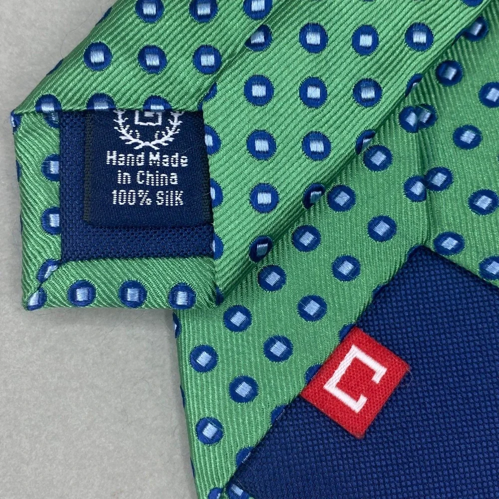 Chaps Silk Tie Mens Green Blue Geometric Medallion Dots Preppy Foulard Academia